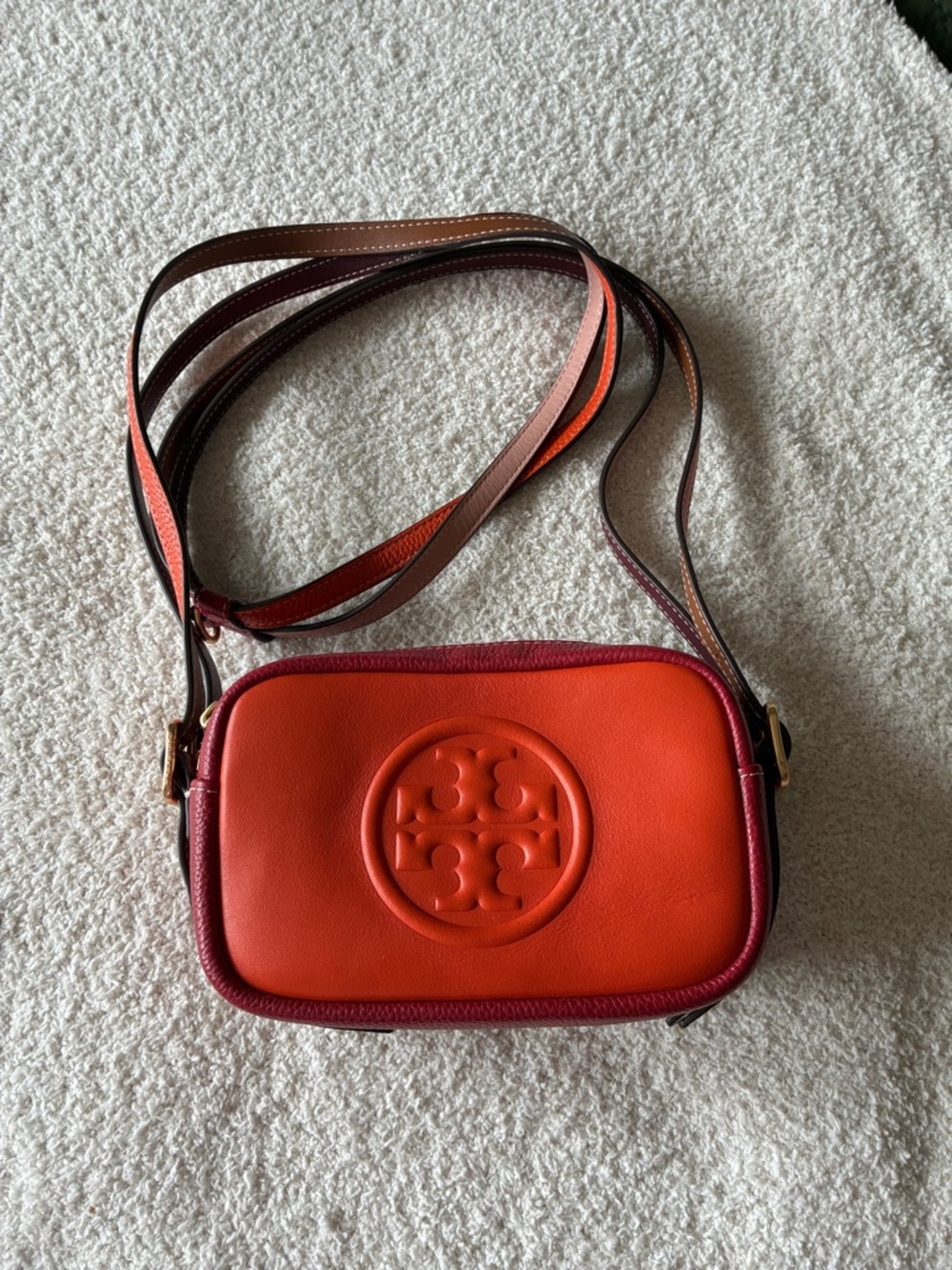 Tory Burch Two-Tone Orange and Burgundy Leather Crossbody
